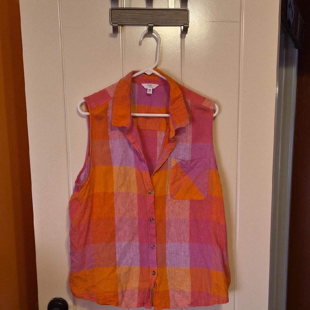 Time And Tru Pink And Orange Plaid Top